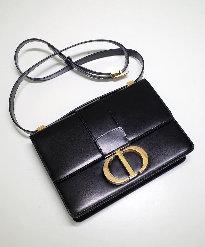 Christian Dior 30 Montaigne Flap Bag Leather Black